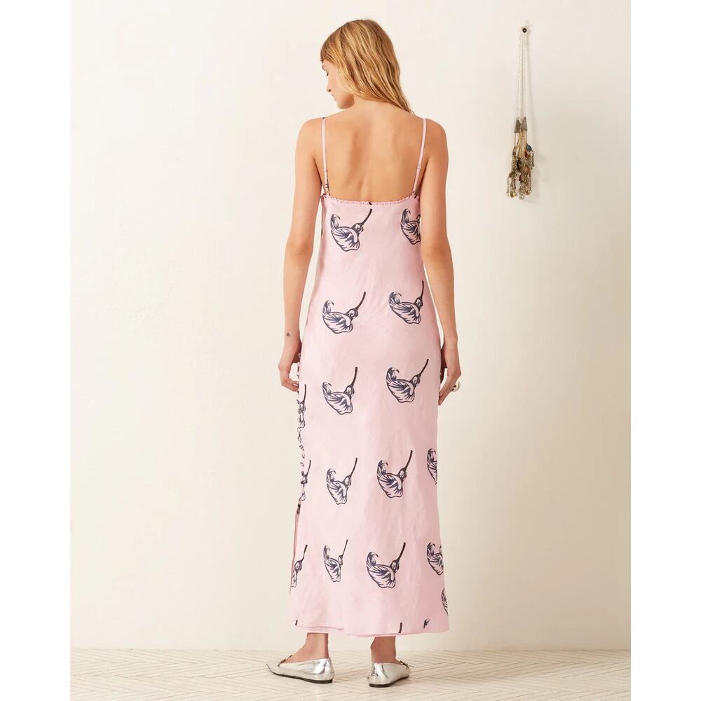 Large Alix of Bohemia Athens Pink Calla Lily Silk Slip Dress Sweetheart Lined - Picture 2 of 16